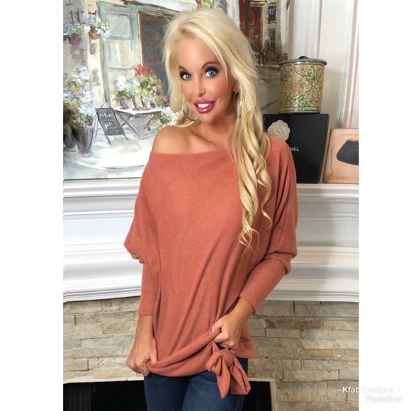🛍LAST 1! Apricot Off Shoulder Brushed Fabric Top - Picture 6 of 6